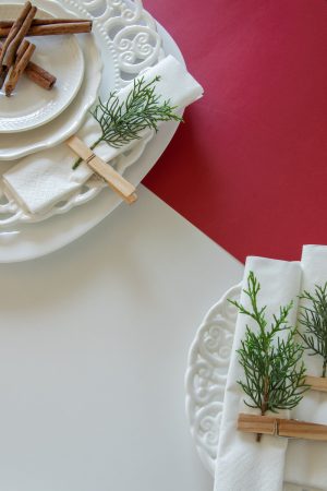 Preparations about arranging the table for winter holidays. Winter decoration, DIY